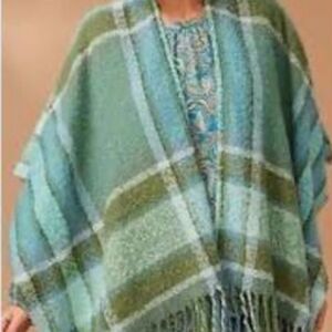 J Jill Green Plaid Shawl S-L nwot